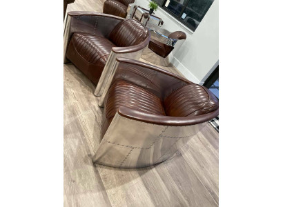 Sofá de aviador Sillón Sofá club Lounge Avión Retro Cuero genuino Vintage Aluminio