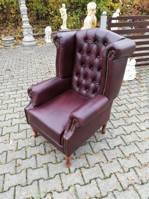 ¡Sillón orejero Chesterfield silla asiento tapizado sofá lounge de auténtico cuero nuevo!