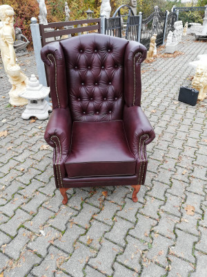 ¡Sillón orejero Chesterfield silla asiento tapizado sofá lounge de auténtico cuero nuevo!