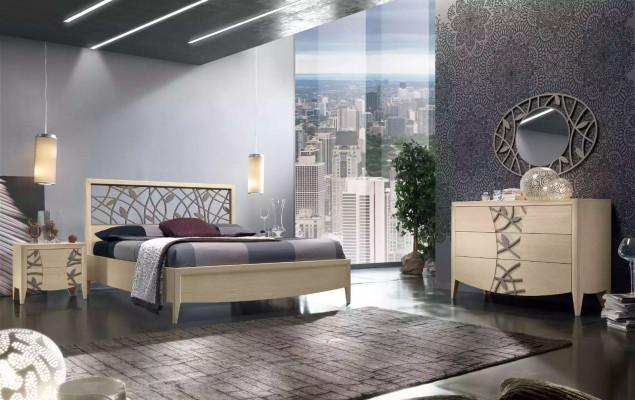 Cama 2x Mesita de noche Dormitorio Diseño 3 piezas Set completo Nuevo beige