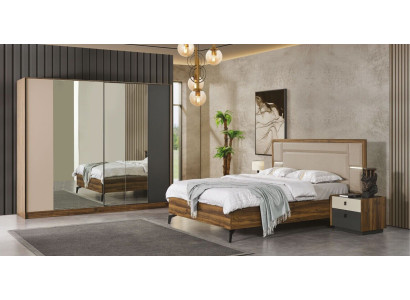 Cama Mesita de noche Armario 4 piezas Set de dormitorio Diseño Moderno Lujo