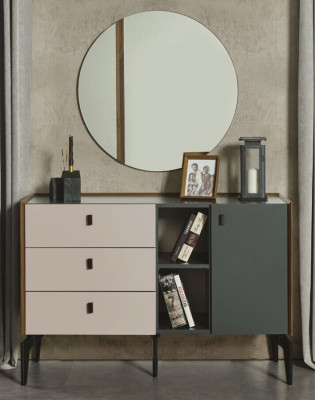 Diseño Juego de dormitorio completo Cómoda con espejo Conjunto de 2 piezas de madera Nuevo
