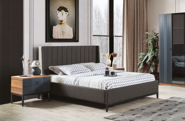 Diseño de dormitorio conjunto de muebles de lujo modernos cama y 2 mesitas de noche.