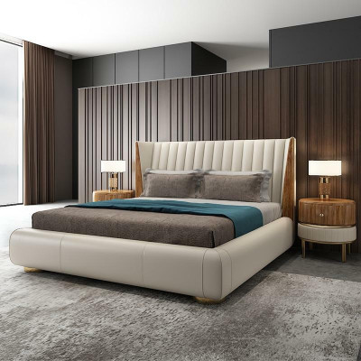 Diseñador de muebles italianos Cama doble Dormitorio 150x200cm Camas de cuero Nuevas