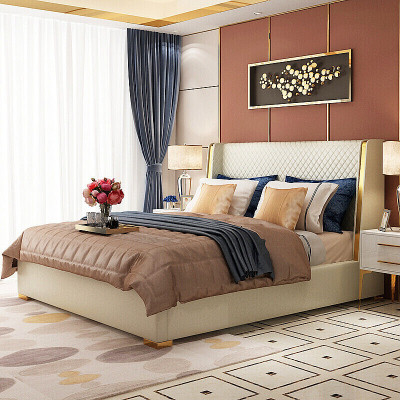 Diseñador Cama tapizada Cama Camas Tela Madera Lujo Cama de matrimonio 180x200cm Cama doble