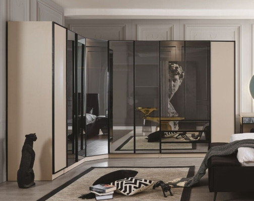 Armario esquinero dormitorio moderno Muebles de lujo beige Vidrio Armario