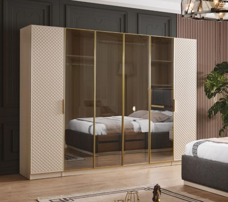 Armario elegante en el dormitorio, muebles de madera de lujo, armarios.