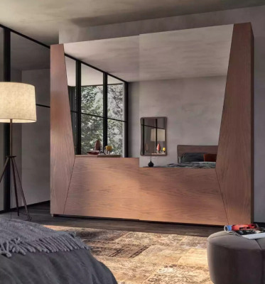 Armario marrón de dormitorio de madera Armario de lujo moderno para ropa.