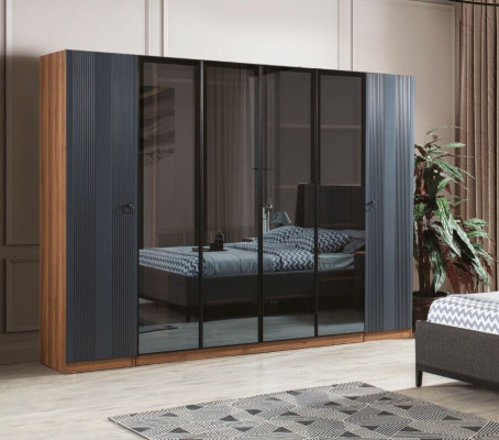 Armario de lujo para dormitorio - Estilo moderno - Mueble de madera con 6 puertas.
