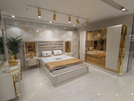 Conjunto de dormitorio moderno cama 2 mesitas de noche cómoda con espejo armario nuevo