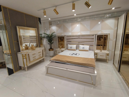 Conjunto de dormitorio moderno cama 2 mesitas de noche cómoda con espejo armario nuevo