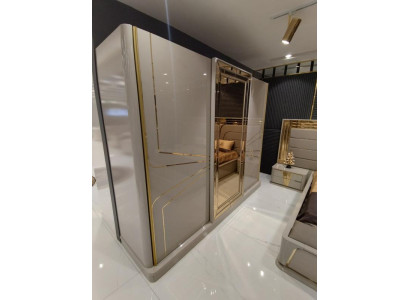 Moderno armario ropero de lujo madera gabinetes de vidrio alto brillo dormitorio.