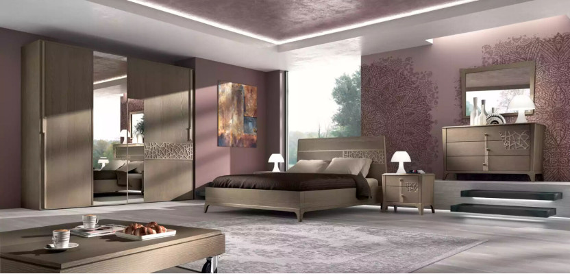 Dormitorio Cama 2x Mesita de Noche Diseño 6 piezas Juego Completo marrón 6 piezas