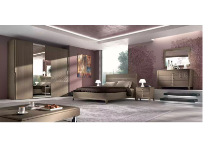 Dormitorio Cama 2x Mesita de Noche Diseño 6 piezas Juego Completo marrón 6 piezas