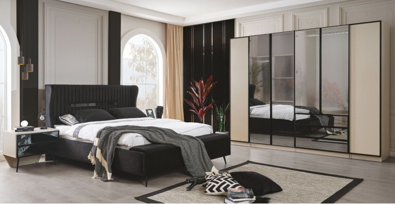 Dormitorio conjunto cama 2x mesitas de noche y armario Lujo muebles 4 piezas