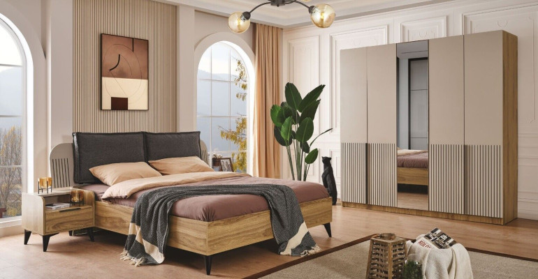 Dormitorio Set Diseño Moderno Lujo Cama 2x Mesitas de noche armario 4 piezas Nuevo