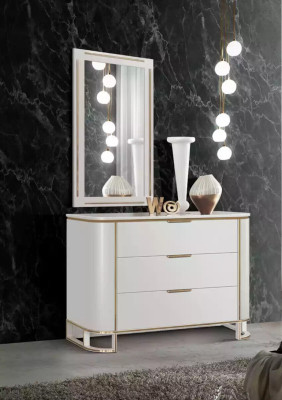 Dormitorio conjunto cómoda espejo Nuevo Lujo Completo nuevo Blanco 2 piezas.