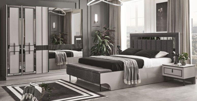 Juego de dormitorio: cama completa, 2 mesitas de noche, armario de lujo.