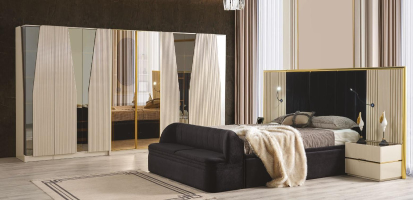 Set de dormitorio Conjunto completo Madera Cama Mesitas de noche Muebles Armario 5 piezas.