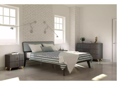 Conjunto de dormitorio Cama de lujo 2 mesitas de noche Gris diseño 3 piezas Cómoda