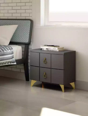 Conjunto de dormitorio Cama de lujo 2 mesitas de noche Gris diseño 3 piezas Cómoda