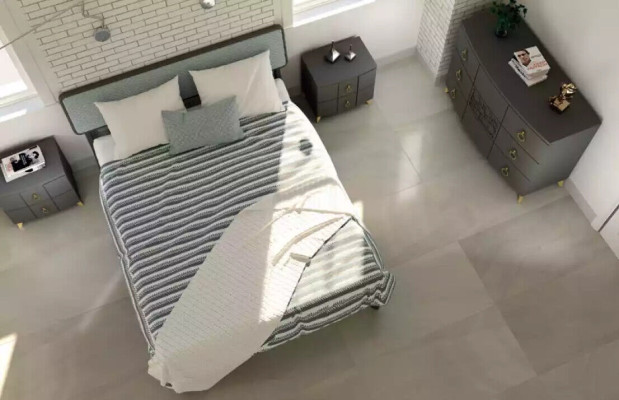 Conjunto de dormitorio Cama de lujo 2 mesitas de noche Gris diseño 3 piezas Cómoda