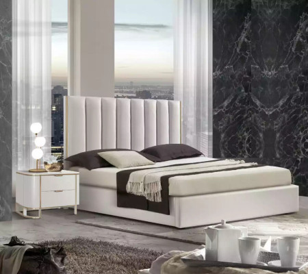 Dormitorio Set Cama de lujo 2 Mesas de noche Diseño nuevo blanco 3 piezas Moderno