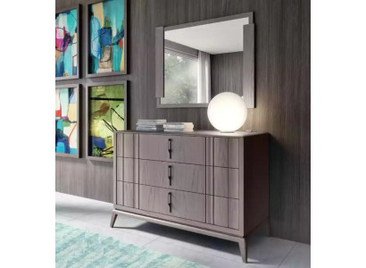Dormitorio conjunto de lujo Cómoda Espejo Diseño Aparador marrón 2 piezas Madera