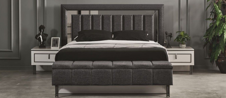 Conjunto de dormitorio moderno, cama y 2 mesitas de noche de lujo, conjunto completo de 3 piezas.