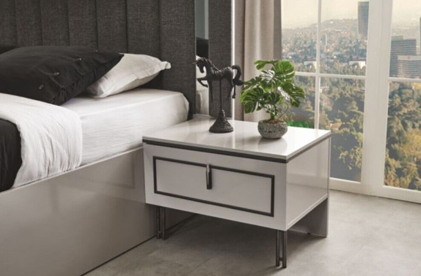 Conjunto de dormitorio moderno, cama y 2 mesitas de noche de lujo, conjunto completo de 3 piezas.