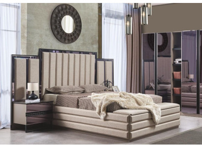 Elegante conjunto de dormitorio cama y 2 mesitas de noche nuevo muebles de lujo de madera