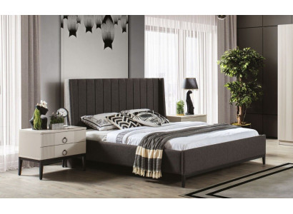Conjunto de dormitorio elegante cama y 2 mesitas de noche muebles de lujo 3 piezas gris