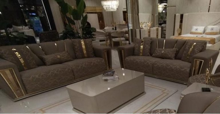 3+3 asientos Set de sofá moderno gris de tela Sofá de lujo completo de 3 plazas con sillones 2 piezas