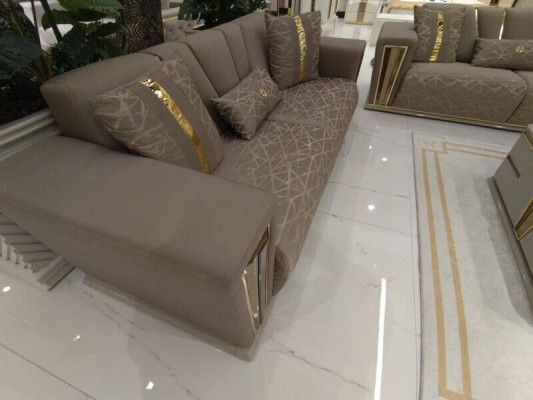Conjunto de sofás moderno de 3+3+1 plazas de tela con diseño de 3 piezas. A estrenar.