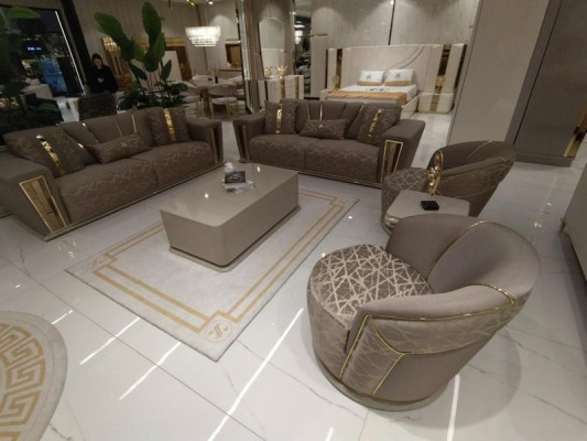 Sofá 3+3+1+1 + mesa de centro + pared de salón moderna de tela completamente nueva.