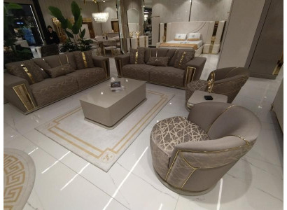 Juego de sofás completo moderno 3+3+1+1 asientos + mesa de centro sofá textil madera.