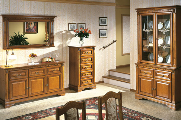 Juego de sala de estar de 4 piezas: cómoda, vitrina, aparador, estilo colonial, mueble modular.