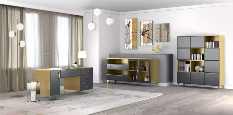 Conjunto de sala de estar Escritorio Aparador Estantería 3 piezas. Mesa Muebles Madera