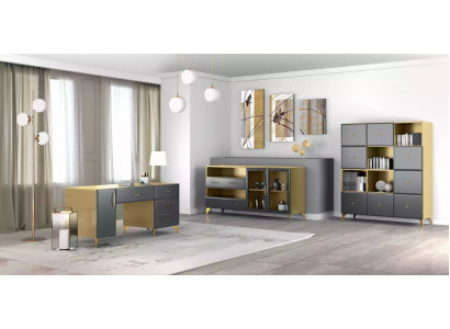 Conjunto de sala de estar Escritorio Aparador Estantería 3 piezas. Mesa Muebles Madera
