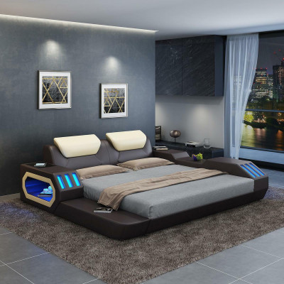 Cama de diseño de lujo marco de cama cama de cuero camas USB de lujo doble cama de hotel acolchada.