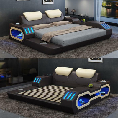 Cama de diseño de lujo marco de cama cama de cuero camas USB de lujo doble cama de hotel acolchada.
