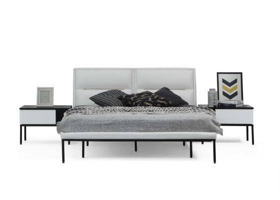 Conjunto dormitorio cama doble cama mesitas de noche blanco set 6 piezas moderno