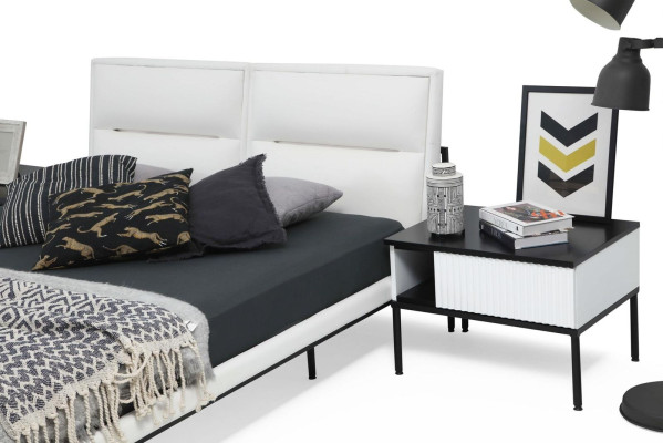 Conjunto dormitorio cama doble cama mesitas de noche blanco set 6 piezas moderno
