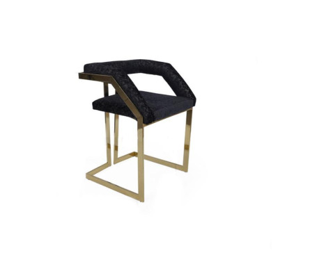 Silla tapizada de acero inoxidable negro, mueble de bar diseñado, silla tapizada.