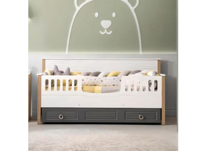 Marco de la cama. Cama perfecta para niños en madera. Estructuras de cama en gris para habitaciones infantiles.