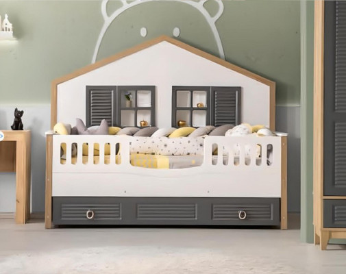 Marco de la cama Cama infantil perfecta Estructuras de cama gris de madera