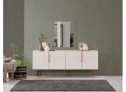 Mueble aparador con espejo, cómodas para comedor de madera blanco.