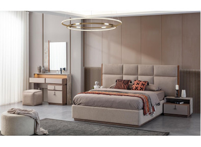 Muebles de lujo para dormitorio cama doble mesitas de noche gris armario de 6 piezas cama