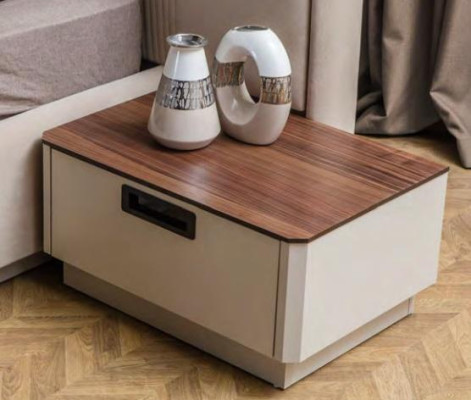 Muebles de dormitorio elegantes, diseñador de cama doble tapizada con 2 mesitas de noche.