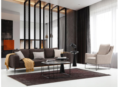 Conjunto de sofás de 3 plazas, sillón de una plaza, tres plazas, tela gris, diseño moderno.